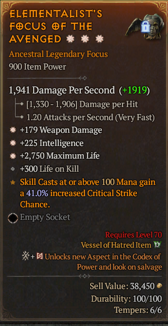 Legendary Focus Weapon Dmg(GA) Int(GA) Life/HP// S13 24/7 Online Acc#2C459