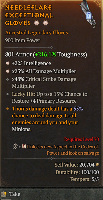 Legendary Gloves Int(GA) AD(GA) // S13 24/7 Online Acc#2C512