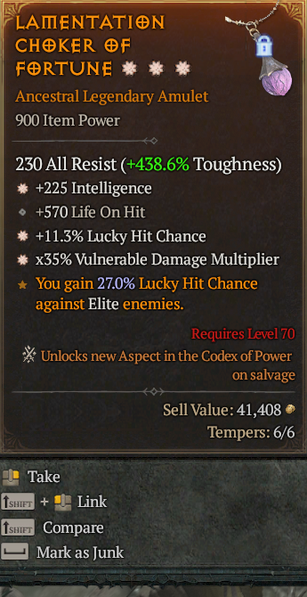 Legendary Amulet Int(GA) Lucky(GA) Vuln Multi// S13 24/7 Online Acc#2C532