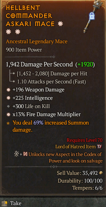 Legendary Mace Weapon Dmg(GA) Int(GA) Fire Multi// S13 24/7 Online Acc#2C541