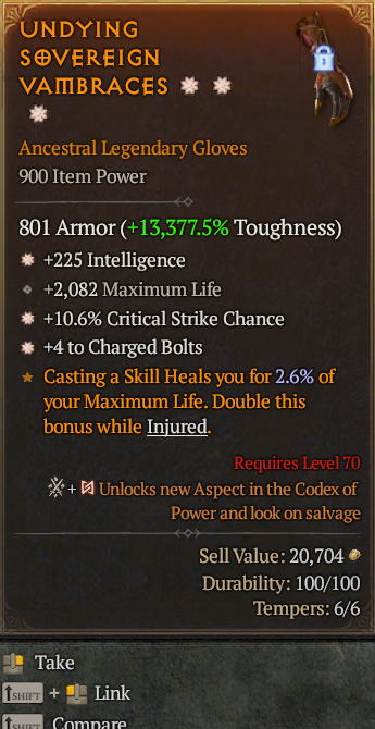 Legendary Gloves Int(GA) CC(GA) Charged Bolts// S13 24/7 Online Acc#2C543