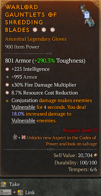 Legendary Gloves Int(GA) Fire Multi(GA) RCR// S13 24/7 Online Acc#2C545