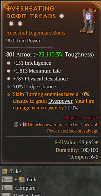 Legendary Boots Int(GA) Life/HP(GA) Phys Res// S13 24/7 Online Acc#2C548