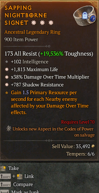 Legendary Ring Life/HP(GA) DoT Multi(GA) Shadow Res// S13 24/7 Online Acc#2C549