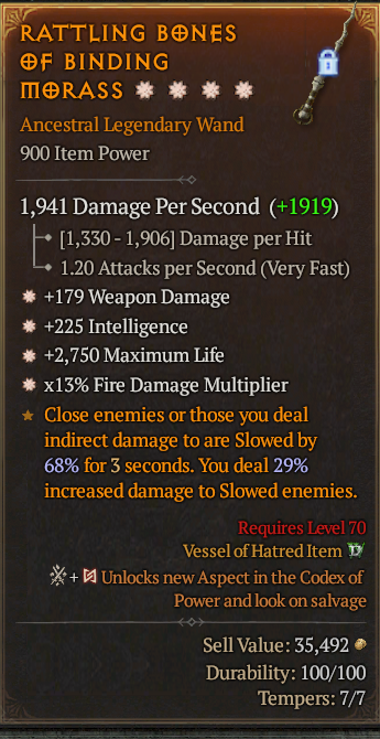 Legendary Wand Weapon Dmg(GA) Int(GA) Life/HP/Fire Multi/ S13 24/7 Online Acc#2C551