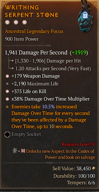 Legendary Focus Weapon Dmg(GA) Life/Kill(GA) DoT Multi// S13 24/7 Online Acc#2C558