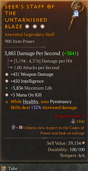 Legendary Staff Weapon Dmg(GA) Int(GA) Mana/Kill// S13 24/7 Online Acc#2C559