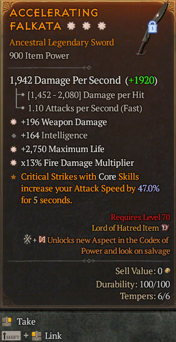 Legendary Sword Weapon Dmg(GA) Life/HP(GA) Fire Multi// S13 24/7 Online Acc#2C5510