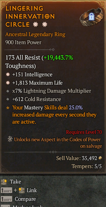 Legendary Ring Int(GA) Life/HP(GA) // S13 24/7 Online Acc#2C613