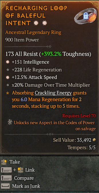 Legendary Ring Int(GA) IAS/AS(GA) // S13 24/7 Online Acc#2C614