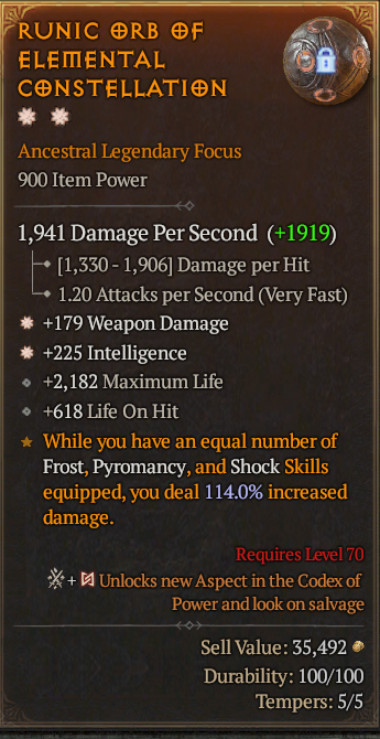 Legendary Focus Weapon Dmg(GA) Int(GA) // S13 24/7 Online Acc#2C632