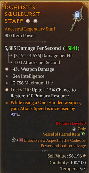 Legendary Staff Weapon Dmg(GA) 15% Lucky(GA) // S13 24/7 Online Acc#2C633