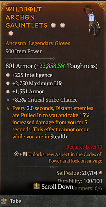 Legendary Gloves Int(GA) Life/HP(GA) Armor// S13 24/7 Online Acc#2C645
