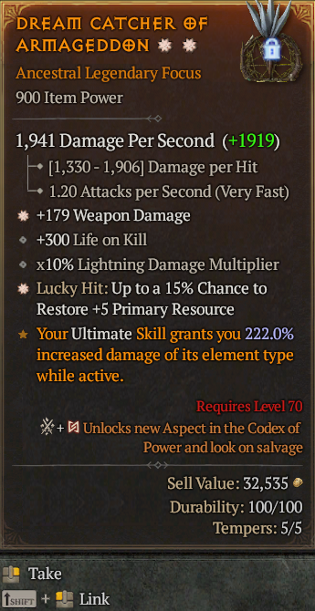 Legendary Focus Weapon Dmg(GA) 15% Lucky(GA) // S13 24/7 Online Acc#2C649