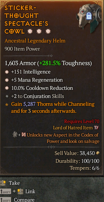 Legendary Helm Int(GA) Mana Regen(GA) CDR// S13 24/7 Online Acc#2C655