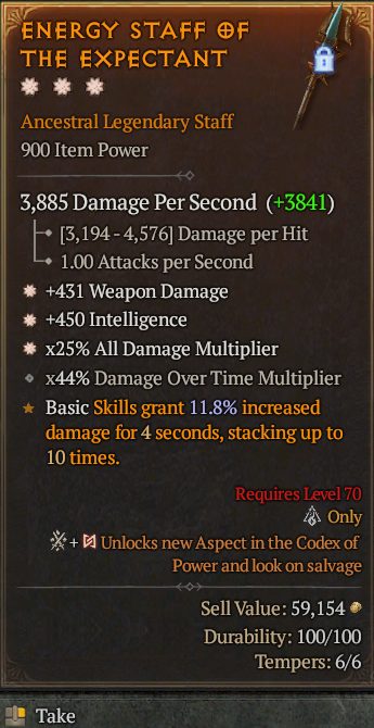 Legendary Staff Weapon Dmg(GA) Int(GA) AD// S13 24/7 Online Acc#2C657
