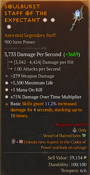Legendary Staff Life/HP(GA) Mana/Kill(GA) DoT Multi// S13 24/7 Online Acc#2C658