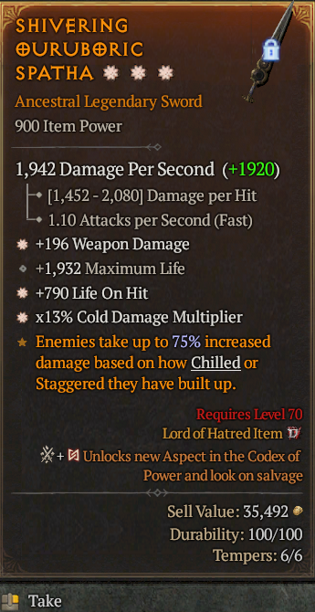 Legendary Sword Weapon Dmg(GA) LoH(GA) Cold Multi// S13 24/7 Online Acc#2C6510