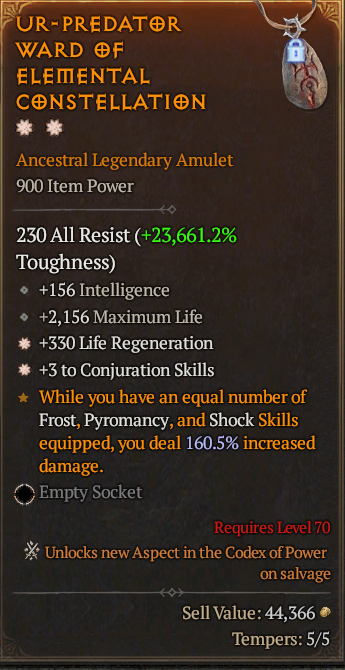 Legendary Amulet Regen(GA) Conjuration(GA) // S13 24/7 Online Acc#2C717