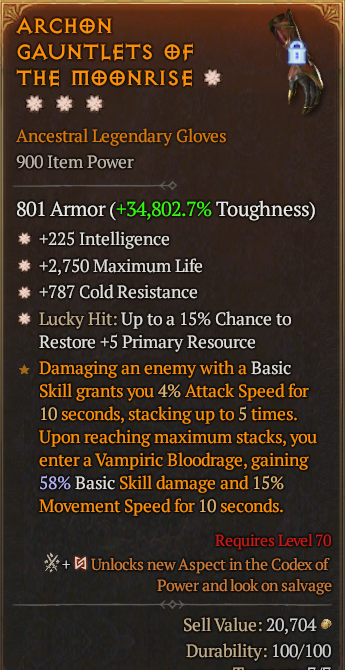 Legendary Gloves Int(GA) Life/HP(GA) Cold Res/15% Lucky/ S13 24/7 Online Acc#2C7110