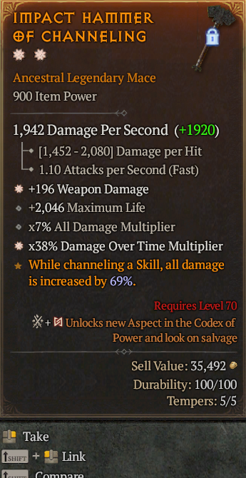 Legendary Mace Weapon Dmg(GA) DoT Multi(GA) // S13 24/7 Online Acc#2C721