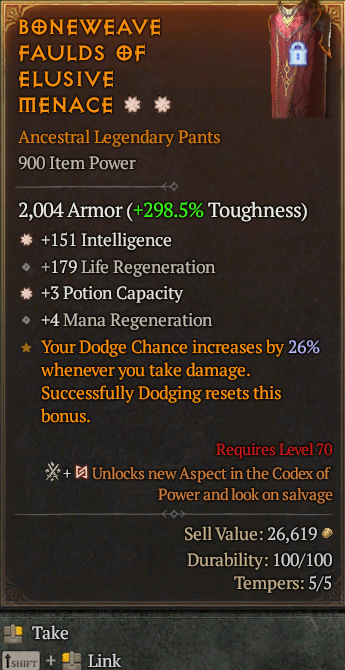 Legendary Pants Int(GA) Potion Capacity(GA) // S13 24/7 Online Acc#2C728