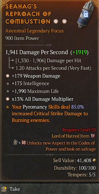 Legendary Focus Weapon Dmg(GA) AD(GA) // S13 24/7 Online Acc#2C734
