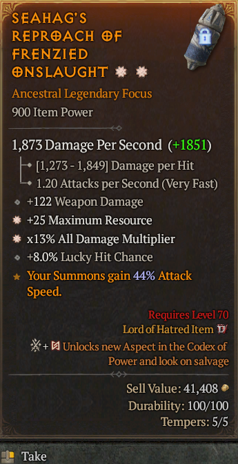 Legendary Focus Max Res(GA) AD(GA) // S13 24/7 Online Acc#2C735