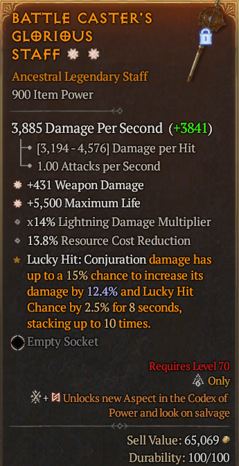 Legendary Staff Weapon Dmg(GA) Life/HP(GA) // S13 24/7 Online Acc#2C736