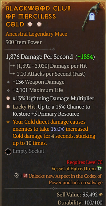 Legendary Mace Lightning Multi(GA) 15% Lucky(GA) // S13 24/7 Online Acc#2C7310