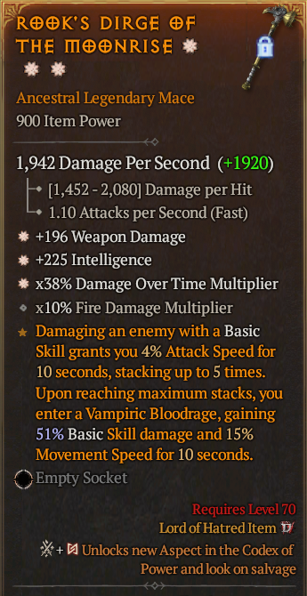 Legendary Mace Weapon Dmg(GA) Int(GA) DoT Multi// S13 24/7 Online Acc#2C741