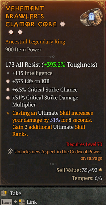 Legendary Ring Life/Kill(GA) CC(GA) CDM// S13 24/7 Online Acc#2C7410