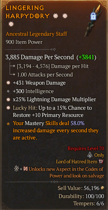 Legendary Staff Weapon Dmg(GA) Lightning Multi(GA) 15% Lucky// S13 24/7 Online Acc#2C752