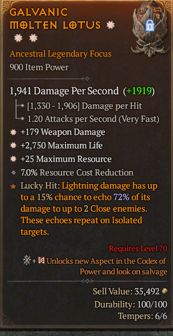 Legendary Focus Weapon Dmg(GA) Life/HP(GA) Max Res// S13 24/7 Online Acc#2C755