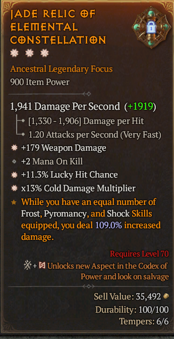 Legendary Focus Weapon Dmg(GA) Lucky(GA) Cold Multi// S13 24/7 Online Acc#2C756