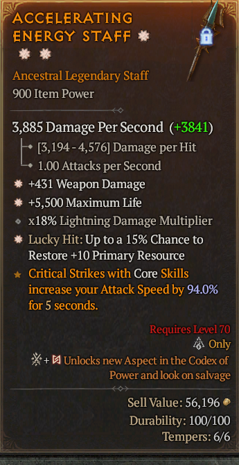 Legendary Staff Weapon Dmg(GA) Life/HP(GA) // S13 24/7 Online Acc#2C757