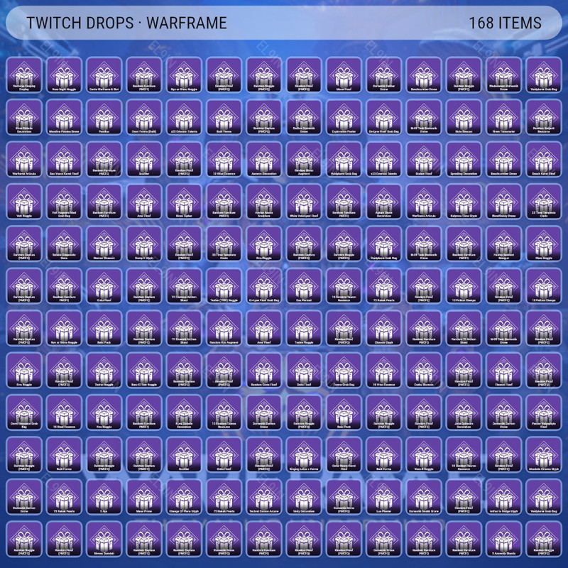 💜 Twitch Drops 💜 PMCFQ - gingythekid 💎 Warframe [Total 171 Items]