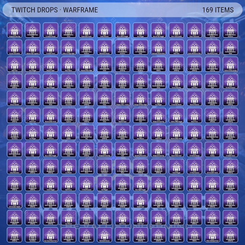 ✅ Twitch Drops 💜 PMCFQ - gingythekid 💜 Warframe [Total 172 Items]