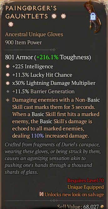 Paingorger's Gauntlets 3GA ? Unique Gloves ? Good Roll S13 24/7 Online Acc#2JINX21