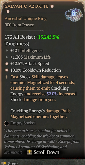 Galvanic Azurite 2GA ? Unique Ring ? High Roll S13 24/7 Online Acc#2JINX24
