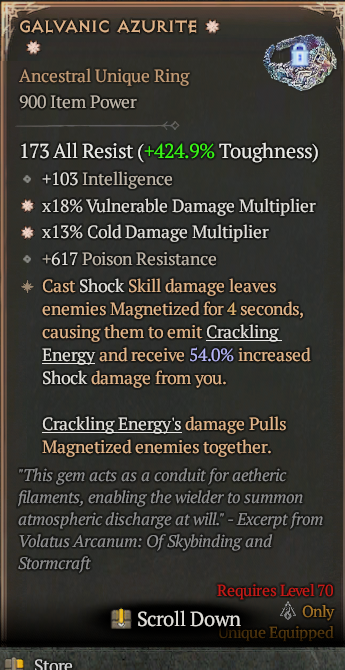 Galvanic Azurite 2GA ? Unique Ring ? High Roll S13 24/7 Online Acc#2JINX25