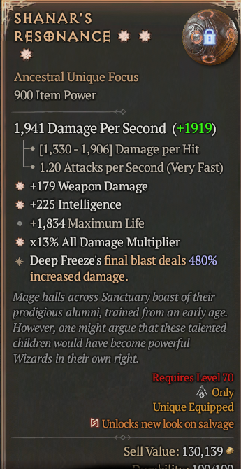 Shanar's Resonance 3GA ? Unique Focus ? High Roll S13 24/7 Online Acc#2JINX38