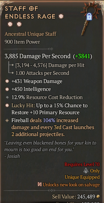 Staff of Endless Rage 3GA ? Unique Staff ? High Roll S13 24/7 Online Acc#2JINX310