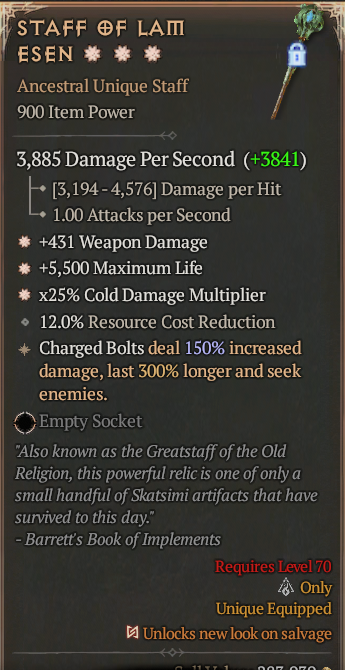 Staff of Lam Esen 3GA ? Unique Staff ? High Roll S13 24/7 Online Acc#2JINX311