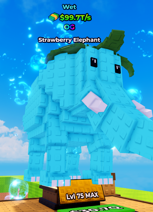 Strawberry Elephant Wet Max Level 🌊 | 99.7T/s 💸 | Kick a Lucky Block ⚡ | Fast Delivery ✅