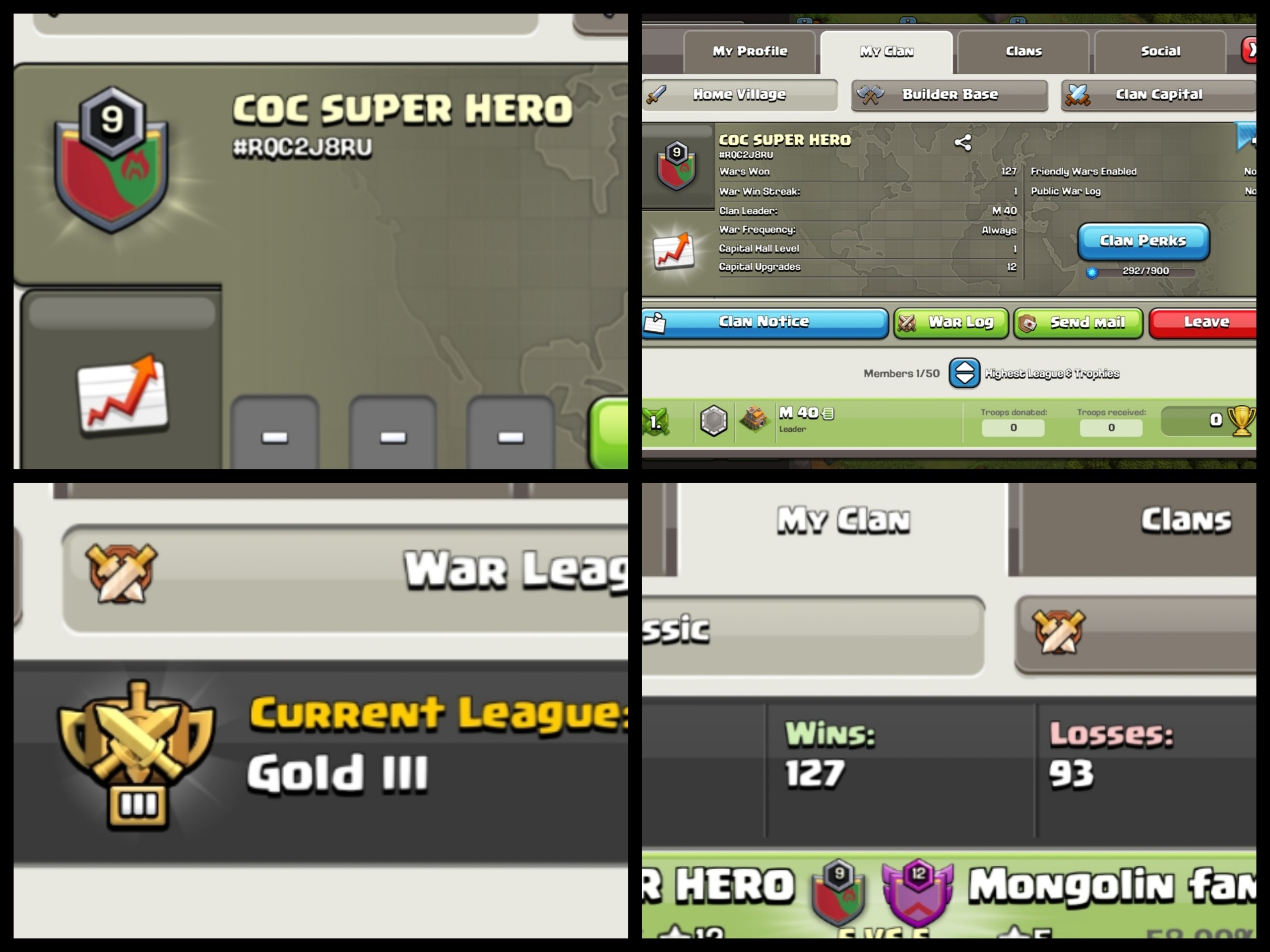Level: 9 - Name: Coc Super Hero - League: Gold 3 -[Positive War Log] - Rare & Premium English Name - No. 182