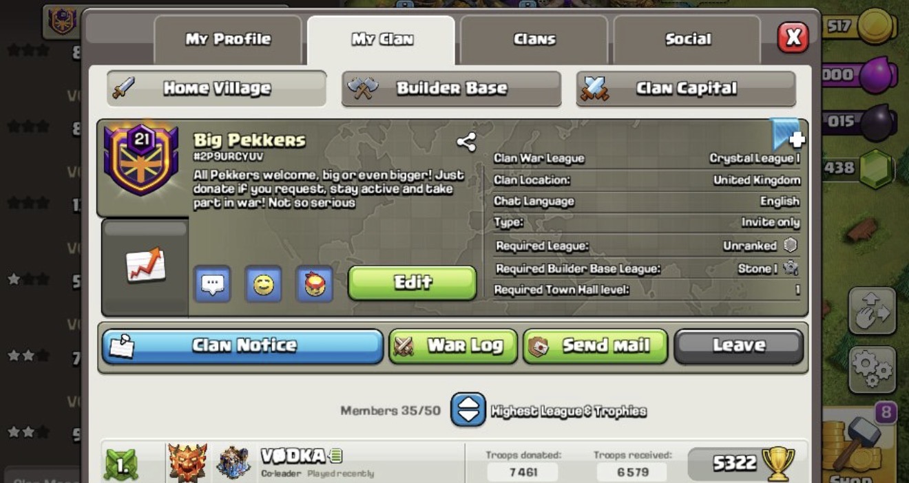 ๐ BIG PEKKERS ๐ CLAN 21 LVL ๐ฐCAPITAL 10LVL โ๏ธ๐ Stats: 100 | 246 | 0 | 345๐ League: Crystal I ๐