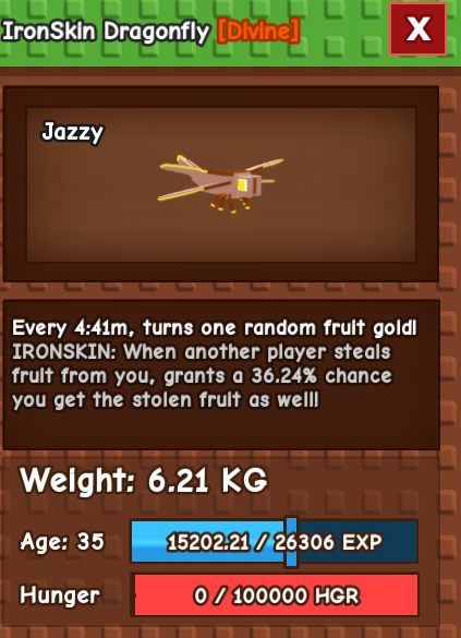 | GaG | Ironskin Dragonfly (divine) Age 35 / 6.21 KG Fast Delivery | Trusted Seller | Grow a Garden Cheapest Price !