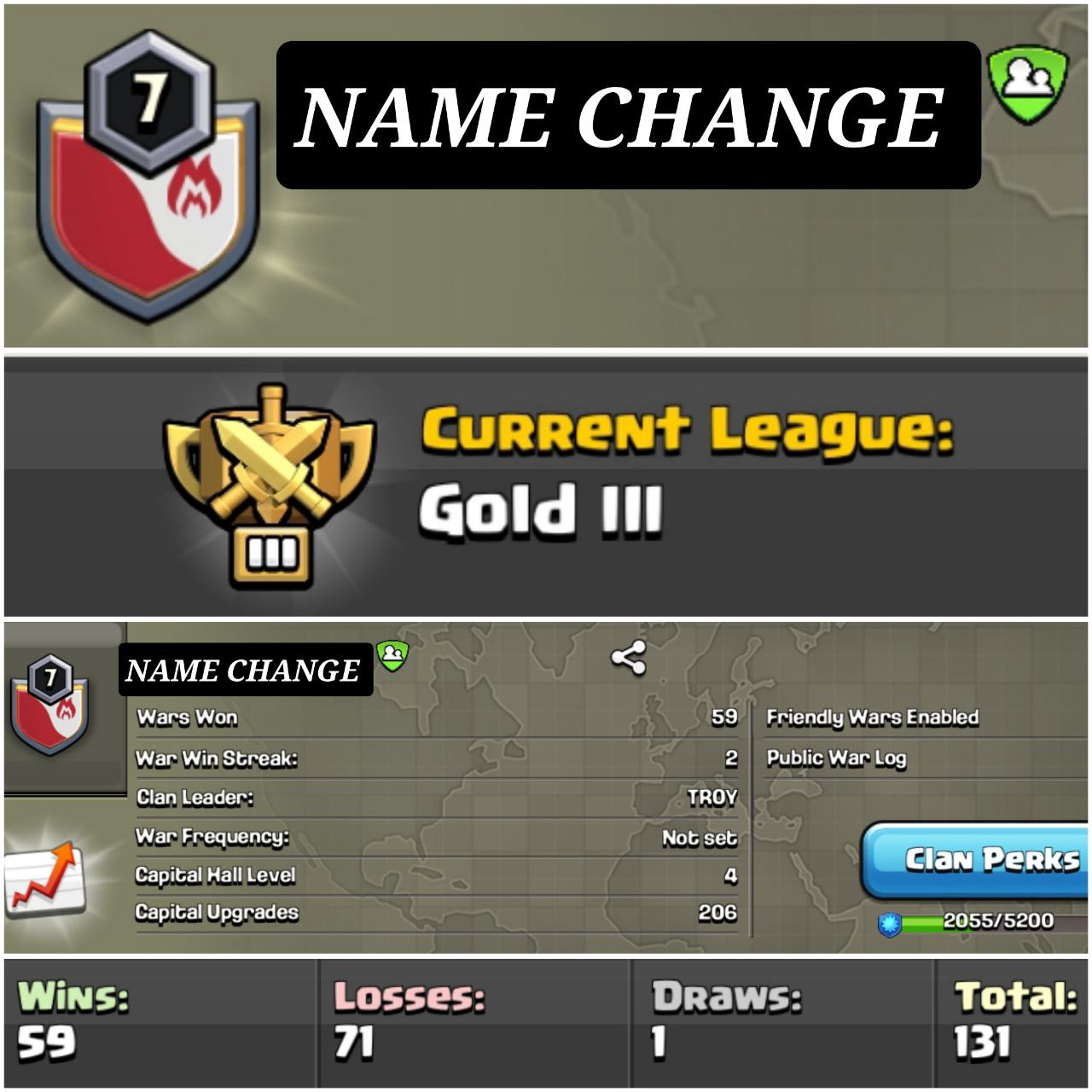 ⚡ CUSTOM NAME ⚡ LEVEL 7⚡ GOLD3⚡ WL WIN: 59 / LOSS: 71⚡ CC4 ⚡ YOU NEED JUST SEND US NEW NAME ⚡