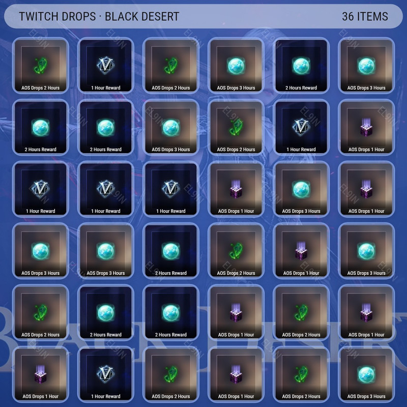 💎 Twitch Drops 🧨 AOS Drops Day 8 🧙‍♂️ Black Desert [Total 36 Items]